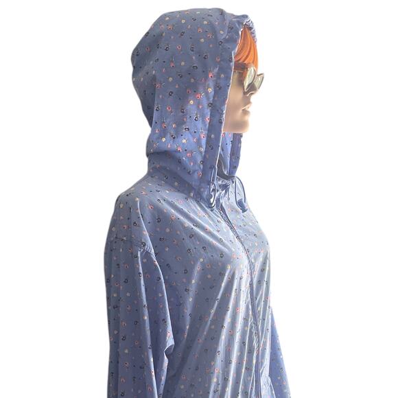 Vintage Northern Reflections Size Med Blue Floral Rain Jacket Hood Windbreaker - Picture 6 of 11